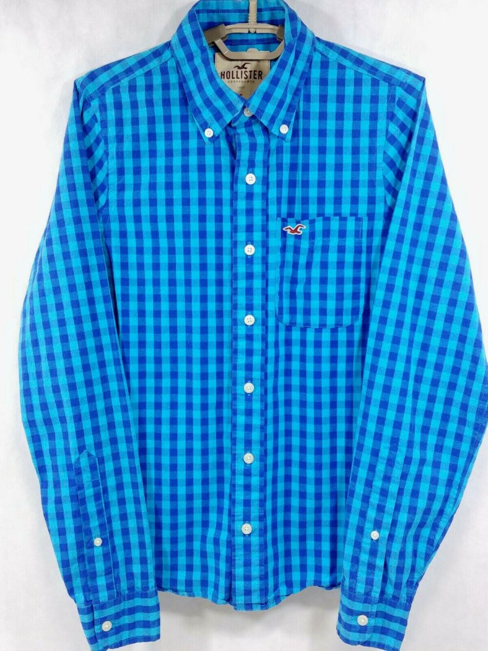 Hollister California Shirt Mens S Blue Green Plaid Cool Cotton L/S Button Down